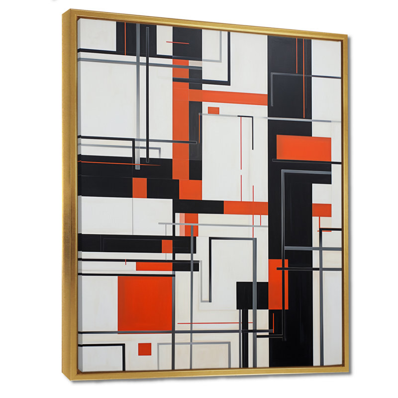 Art moderne mural géométrique modernisé, H 44 po x l 34 po x P 1,5 po, Toile avec cadre flottant or