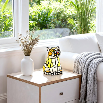 Jolie lampe de table en verre coloré style chat Tiffany