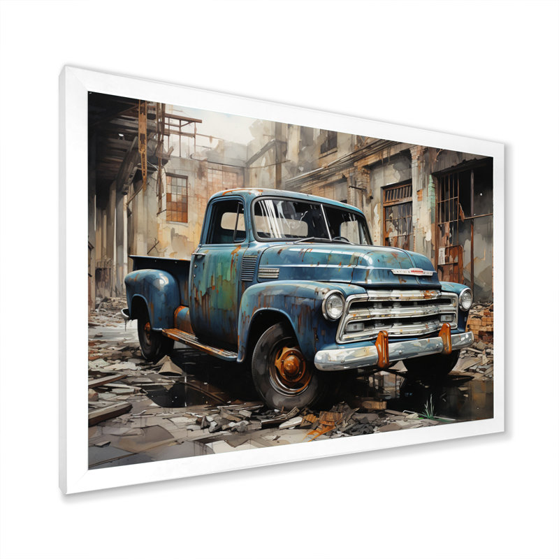 Élégance industrielle camionnette - transport mural, H 30 po x l 40 po x P 1,5 po, Cadre simple blanc