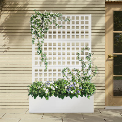  Raised Garden Bed with Trellis, Privacy Screen Planter Box, Outdoor Metal Planter with Trellis for Climbing Plants, Patio, Balcony & Garden
