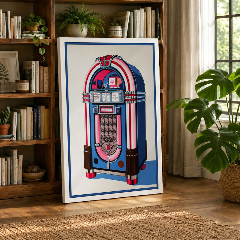 Jukebox Retro - Wrapped Canvas, 24x16 - 61.0 x 40.6 cm, Terracotta Border
