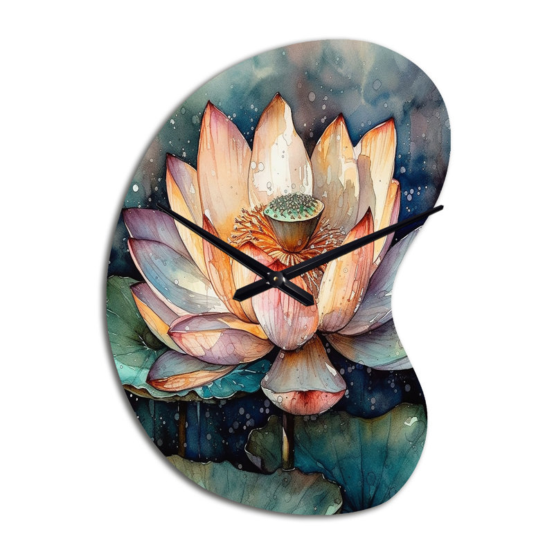 Orange Lotus Floral Dreams I - horloge en forme de lotus, Grand