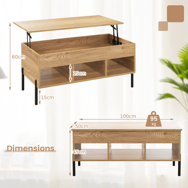 Lift Top Coffee Table with Storage, Natural Wood