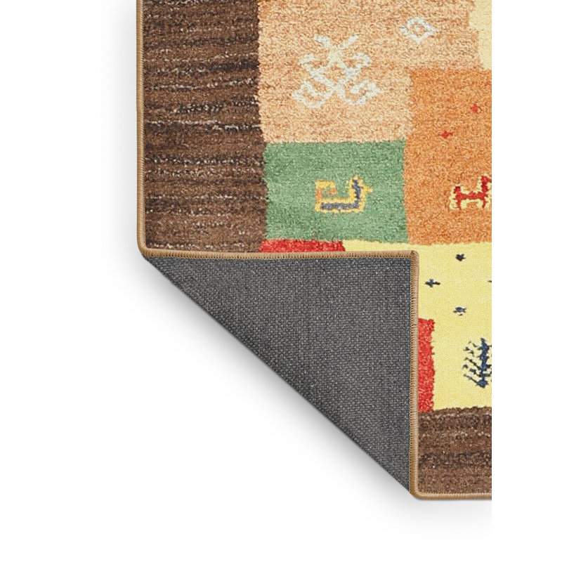 Tapis contemporain rouge / vert / beige Bosnjak, Rectangle 5 pi x 7 pi