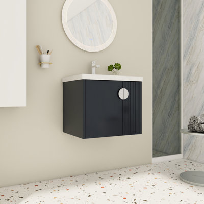 Meuble-lavabo moderne de 24 po avec lavabo, fixation murale pour salle de bain étroite, porte à fermeture en douceur et poignées en métal