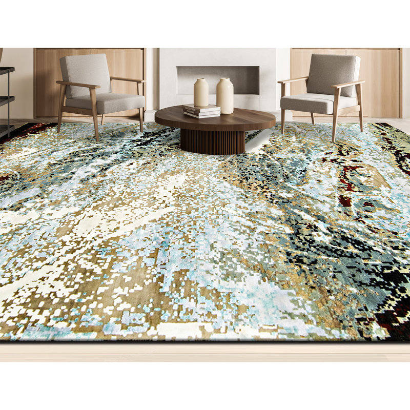 Hand Woven Wool Abstract Area Rug, Rectangle 5' x 8'