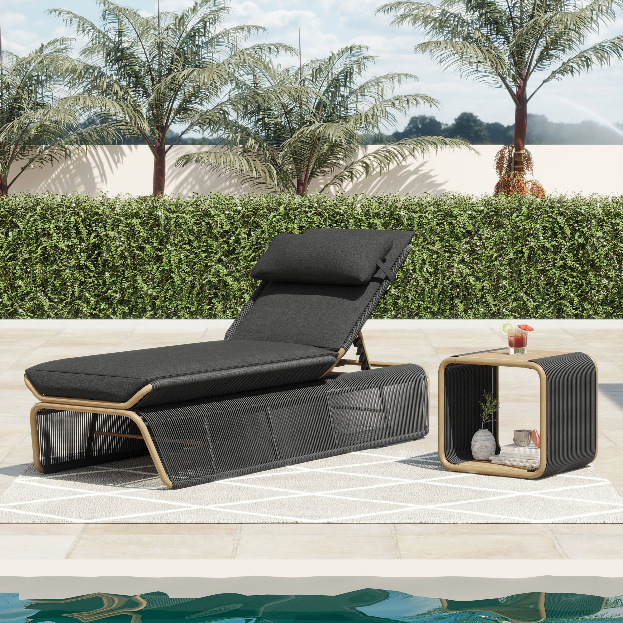 Harper 26.38'' Outdoor Chaise Lounge with Table, Dark Gray, Spectrum Carbon