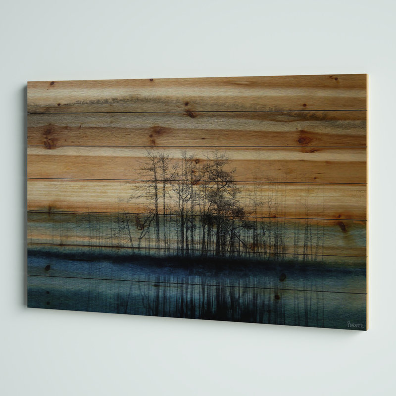 Serene Blue Lake Reflection Mixed Media Canvas Art