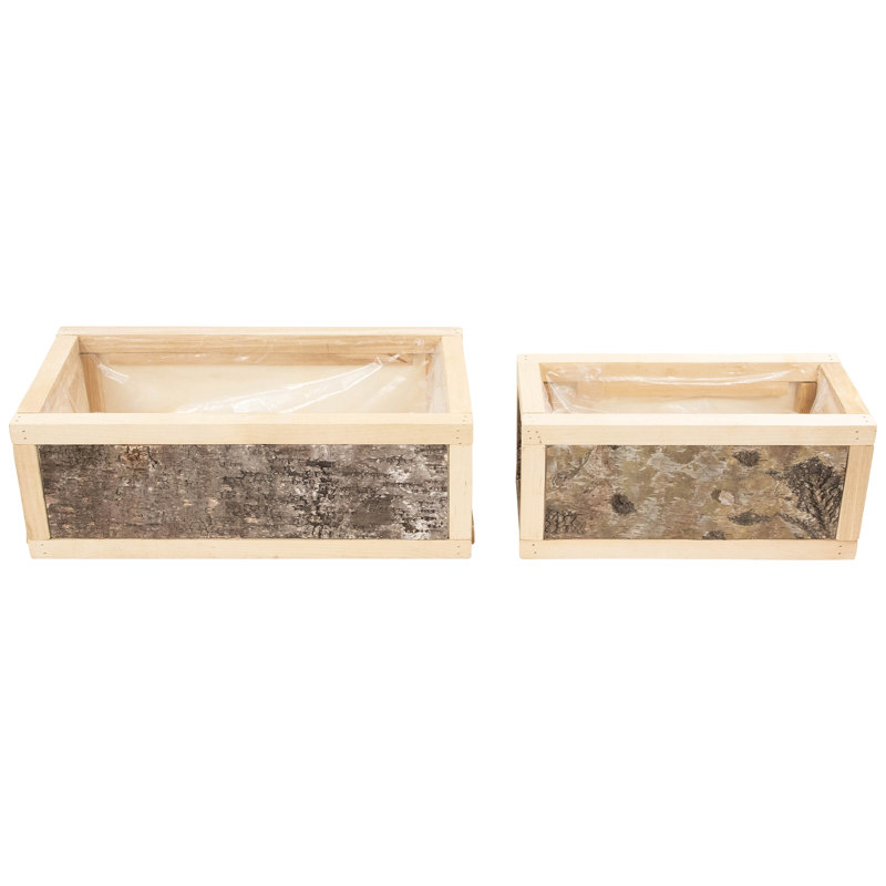 Rustic Light Brown and Bark Wooden Storage Boxes Set of 2