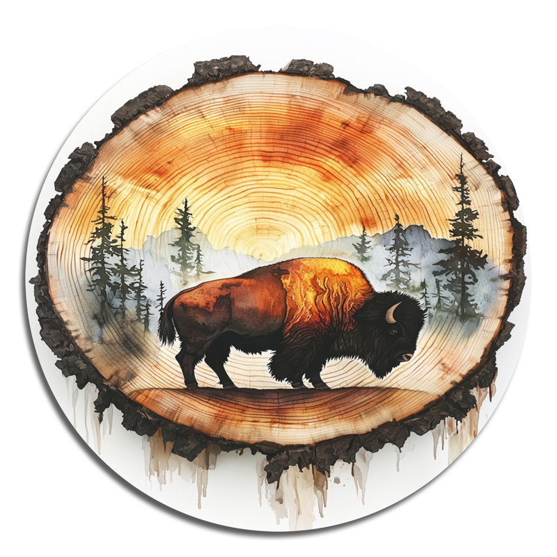 Marcli - art mural rond en métal bison, jaune moderne en métal, H 16 po x l 16 po