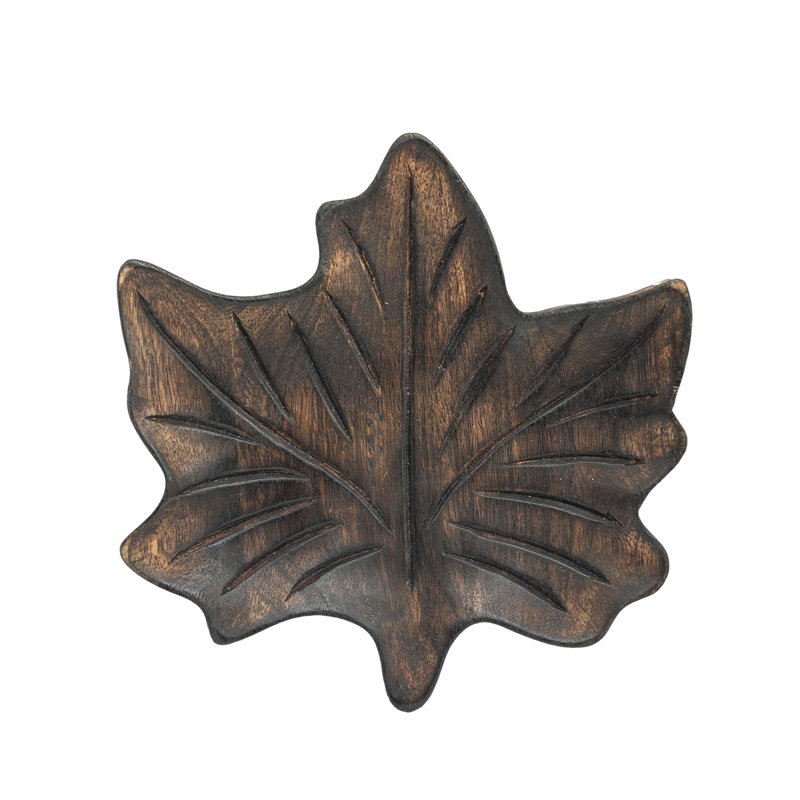  Maple Leaf Carved Wood Tray Dark Brown Wood