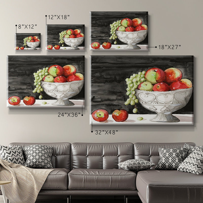 Watercolor Fruit Bowl I - Toile tendue avec châssis de qualité supérieure - prête à être accrochée, H 24 po x l 36 po