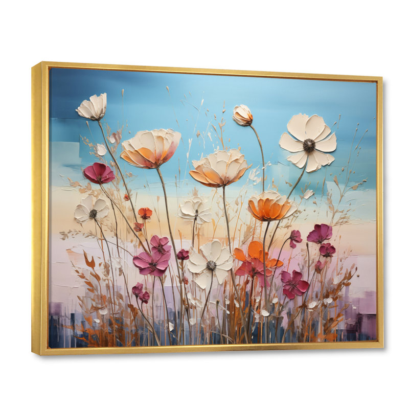 " Meadow Bliss Collage IV ", 16" H x 32" W, Gold Floater Framed