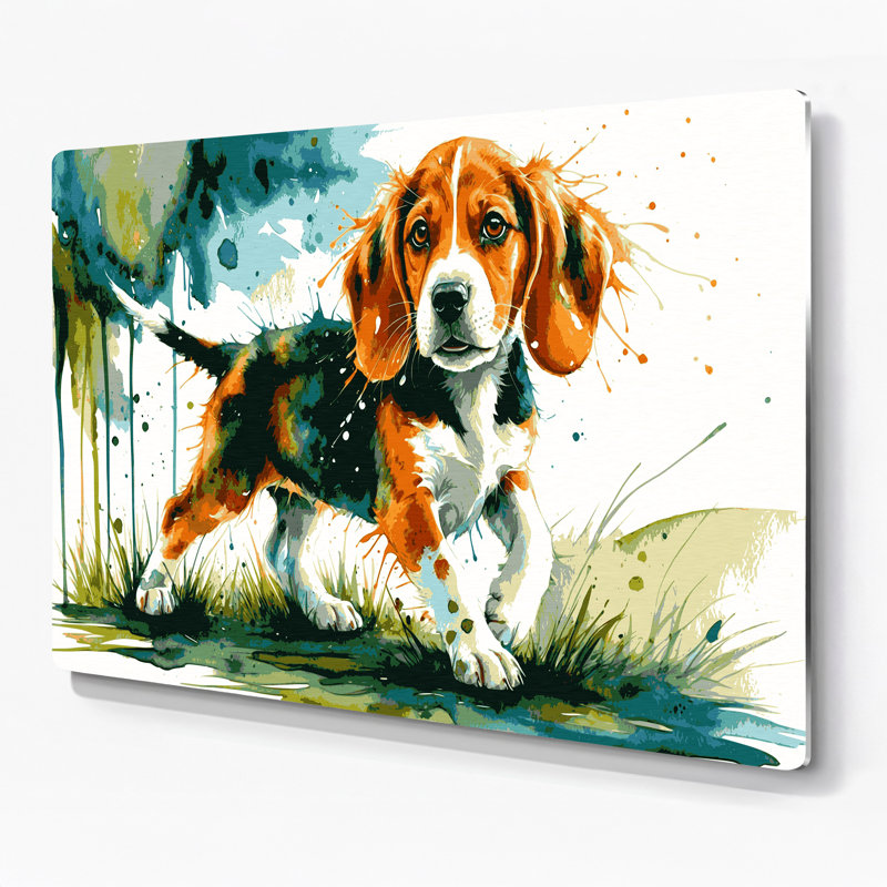 «Dogs Beagle», art mural en métal blanc, H 20 po x l 24 po