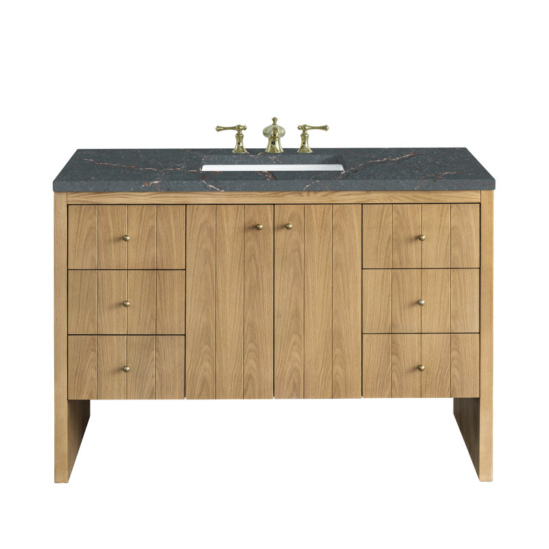Hudson 48'' W Single Vanity, Parisien Bleu, 8" Widespread, Light Natural Oak