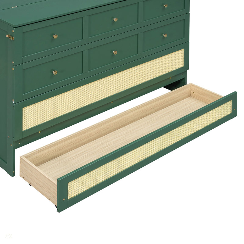 Grand lit escamotable avec grands tiroirs, Queen, Green