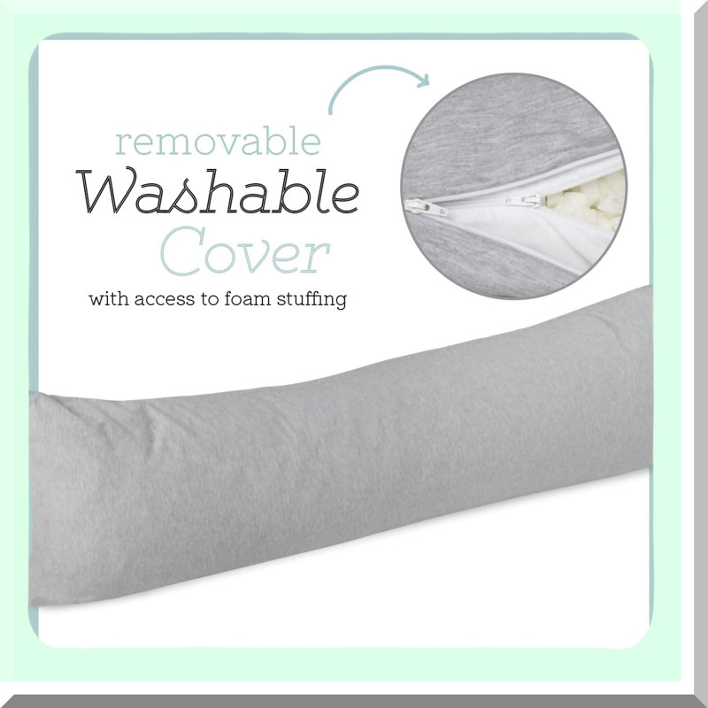Cool Grey DreamHug Memory Foam Body Pillow - Hypoallergenic Firm Support for Side and Back Sleepers - Washable Cover