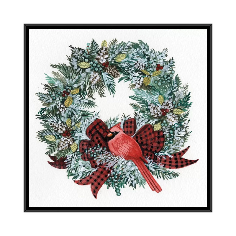 " Holiday Wreath I " by Kathleen Parr McKenna, 18" H x 18" W x 1.5" D, Black Framed Canvas, No Mat