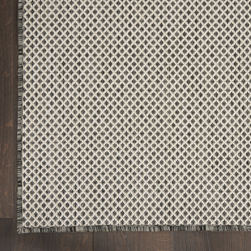 Tapis intérieur / extérieur ivoire / gris anthracite Leia, Rectangle 10 pi x 14 pi