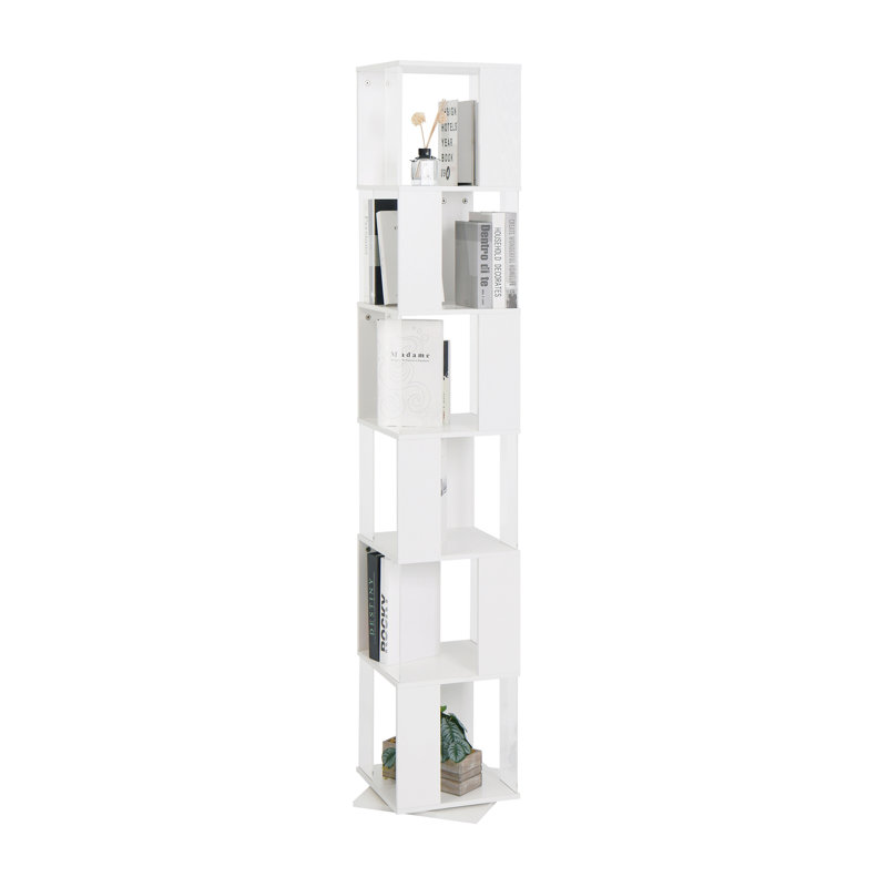 Bibliothèque rotative à 6 niveaux, bibliothèque simple avec plaque en acrylique, Blanc
