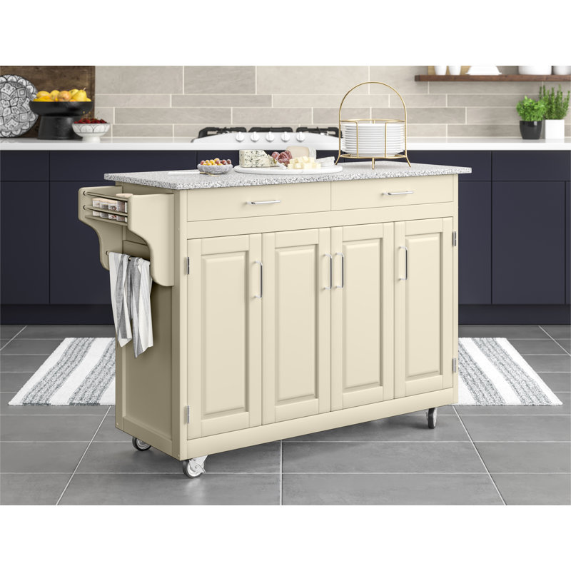 Littrell Granite Top Kitchen Island, White