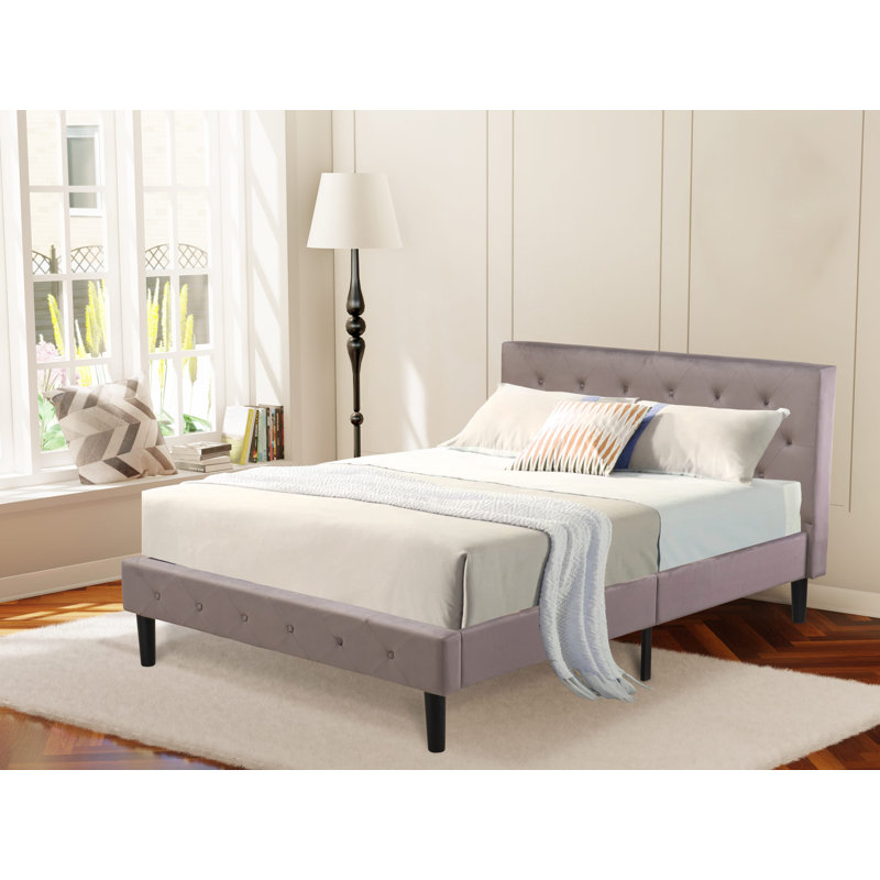 Tête de lit et pied de lit rembourrés en tissu de velours taupe brun touffeté à boutons Nolan, Complète, Brun