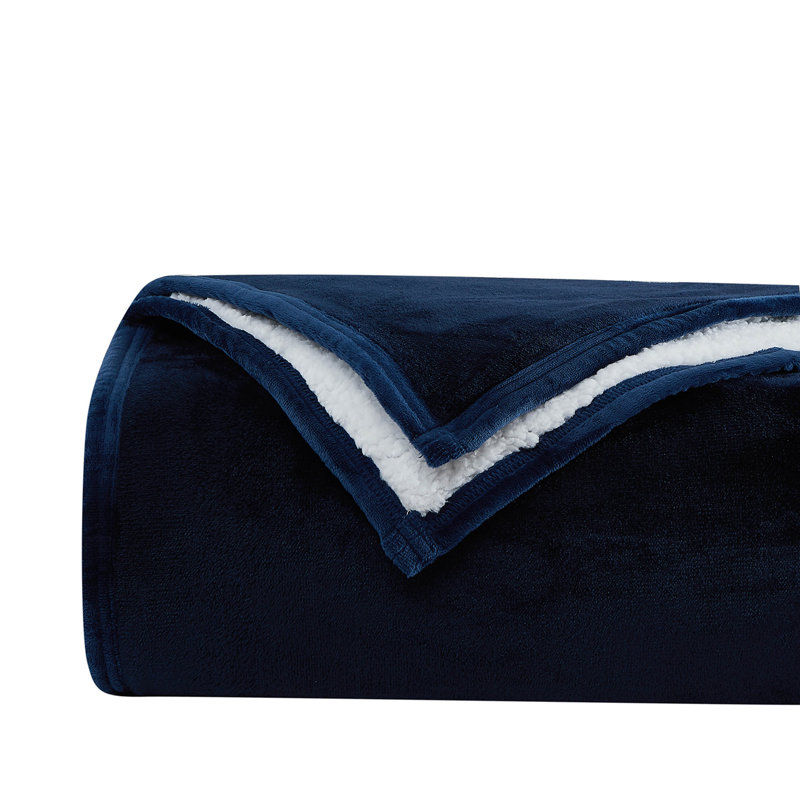  Oversized Sherpa Fleece Blanket, Navy Blue, King