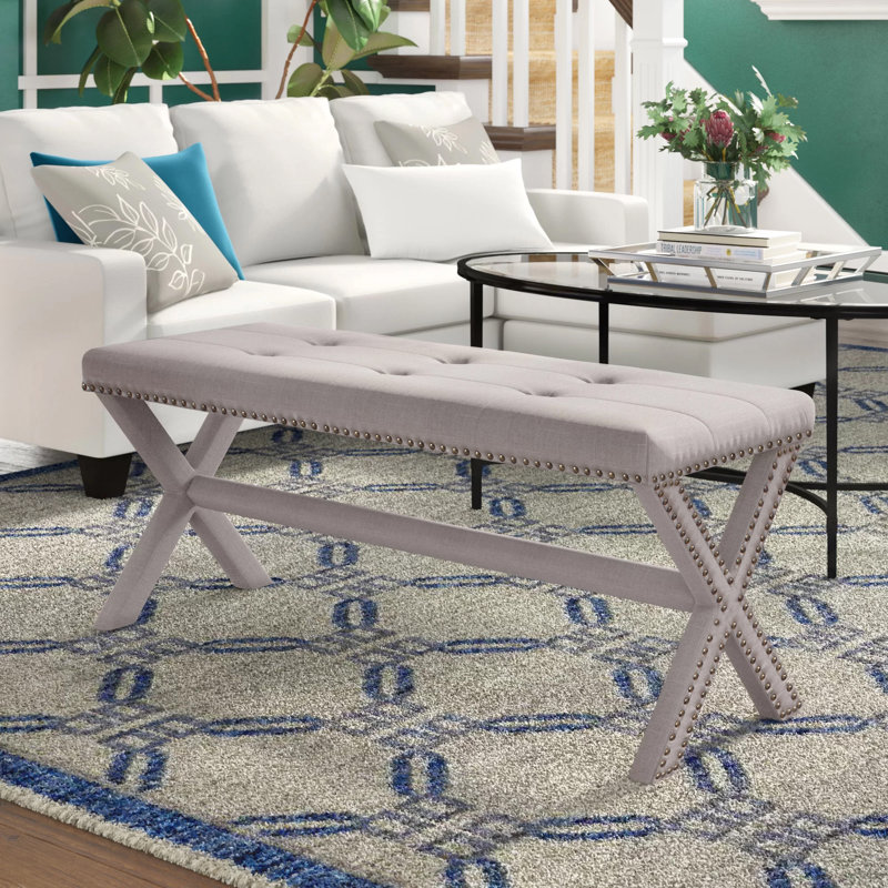 Vanslyke Linen Blend 44" Upholstered Bench (Silver Grey) , Neutral