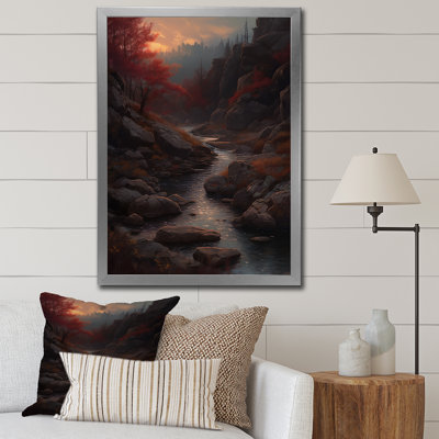 " Autumn Mountain River With Stones Misty Sunset I "