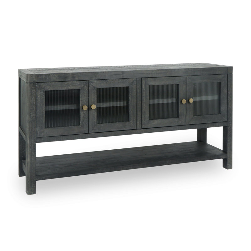 Tenno 70" Reclaimed Pine Wood White Wash Sideboard, Black