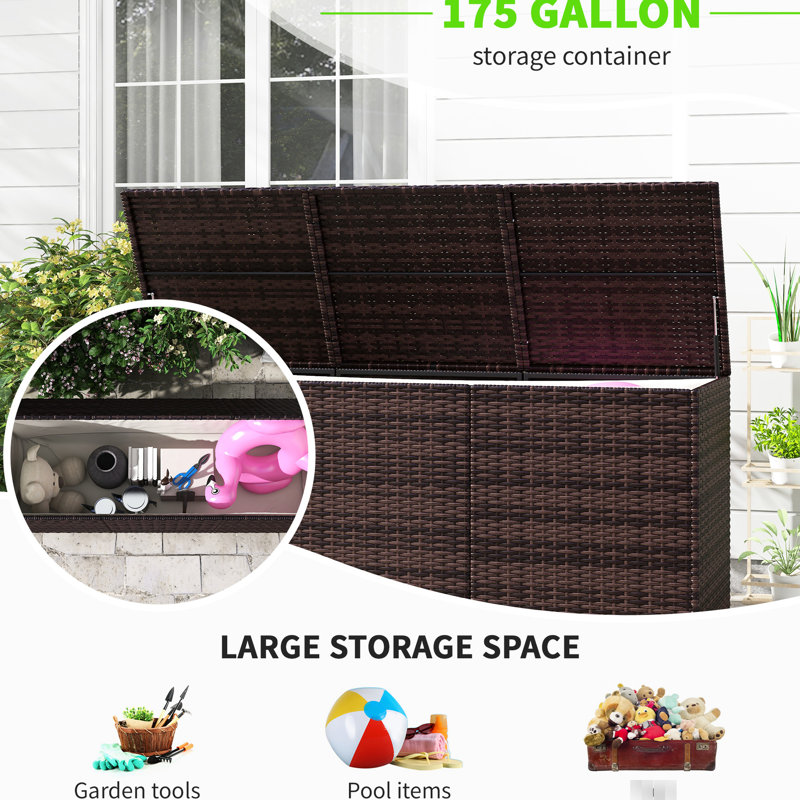 Boîte de rangement d'extérieur 175 gallons - PE avec doublure intérieure pour piscine