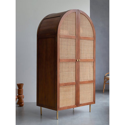 Wabi-Sabi Style Solid Wood Rattan Woven Arched Wardrobe
