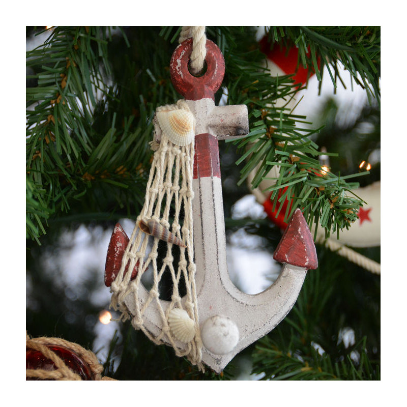 Ornement décoratif arbre de noël ancre rustique, Rouge rustique