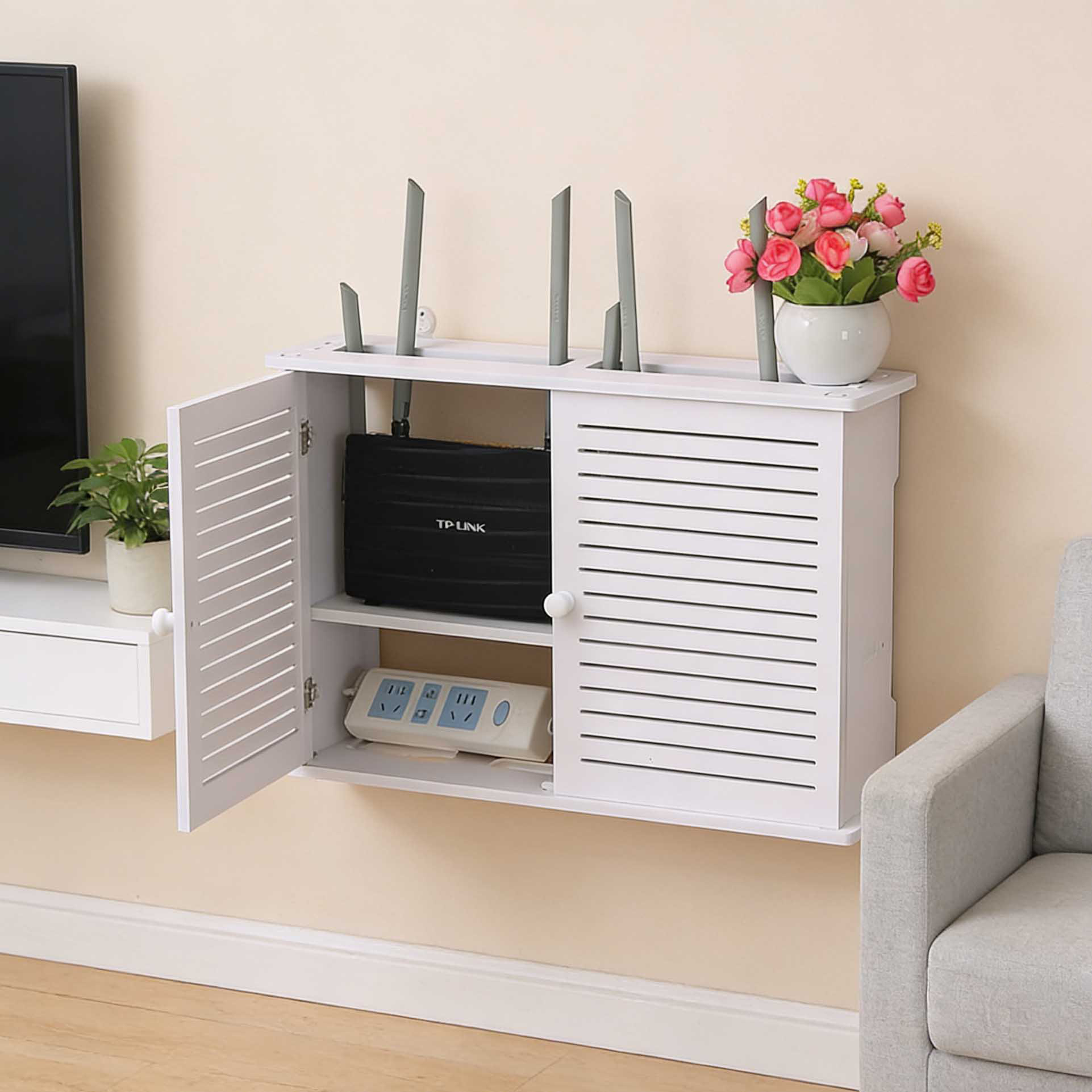 Internet Router Corner Shelf Ebern Designs Wall-mounted Floating WiFi Router Shelf 2 Tiers Set-top ...