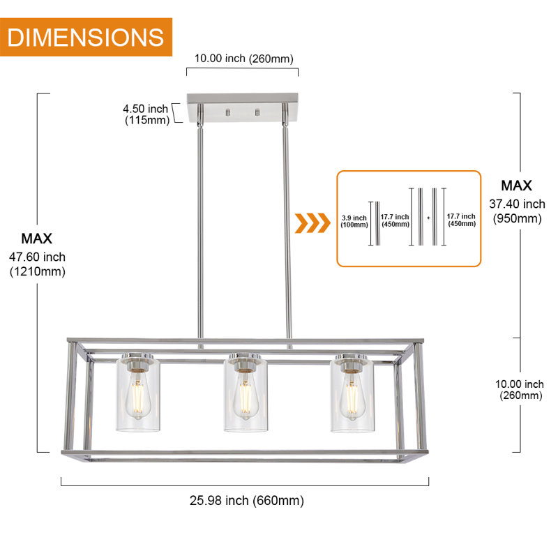 Laga 3 - Light Kitchen Island Pendant, Chrome