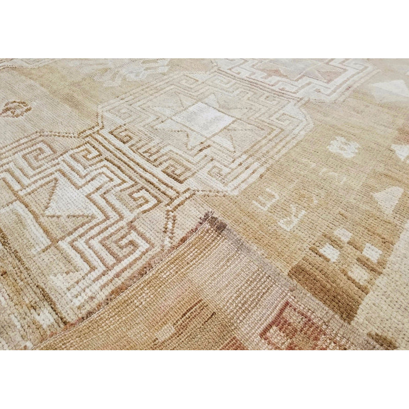 One-of-a-Kind Hand-Knotted 1960s 7'5" x 13'1" Wool Area Rug in Beige/Light Red