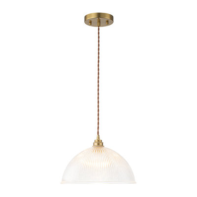 Vintage Large Single Light Dome-Shaped Striped Glass Pendant Light    