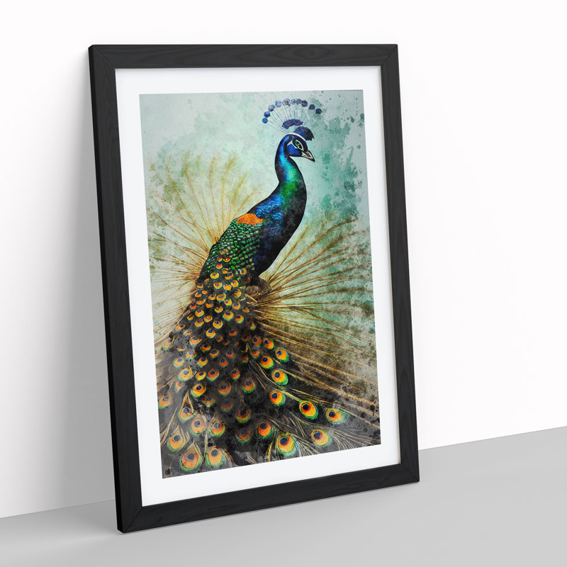 Peacock No.2 - Single Picture Frame Painting, Black Framed, 64cm H x 46cm W x 2cm D