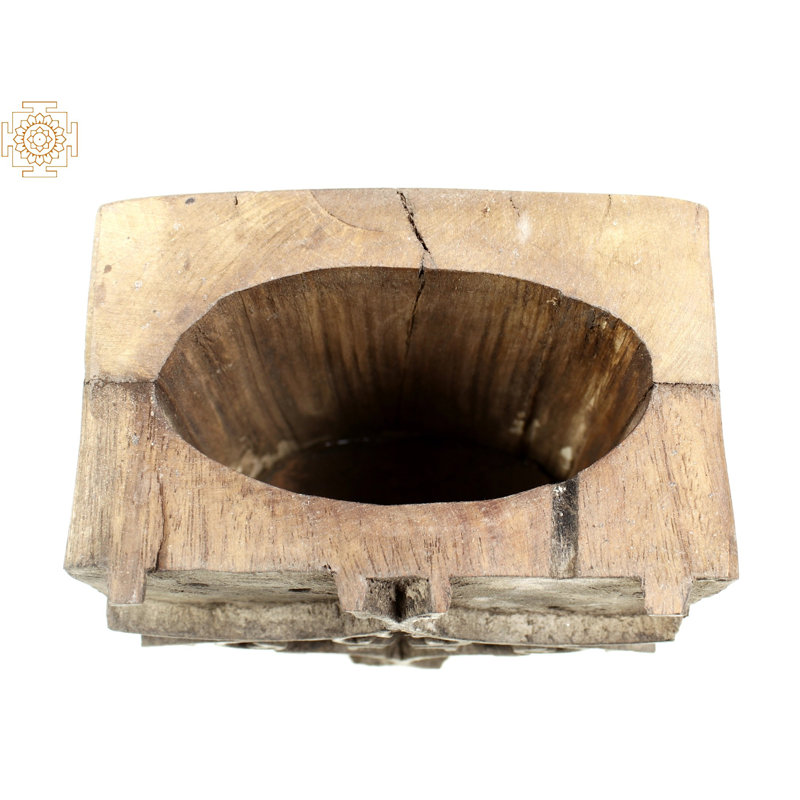 4" Vintage Unpolished Wooden Tissue Napkin Holder - Handcrafted Rustic Floral Motif for Kitchen Counter, Dining Table Decor
