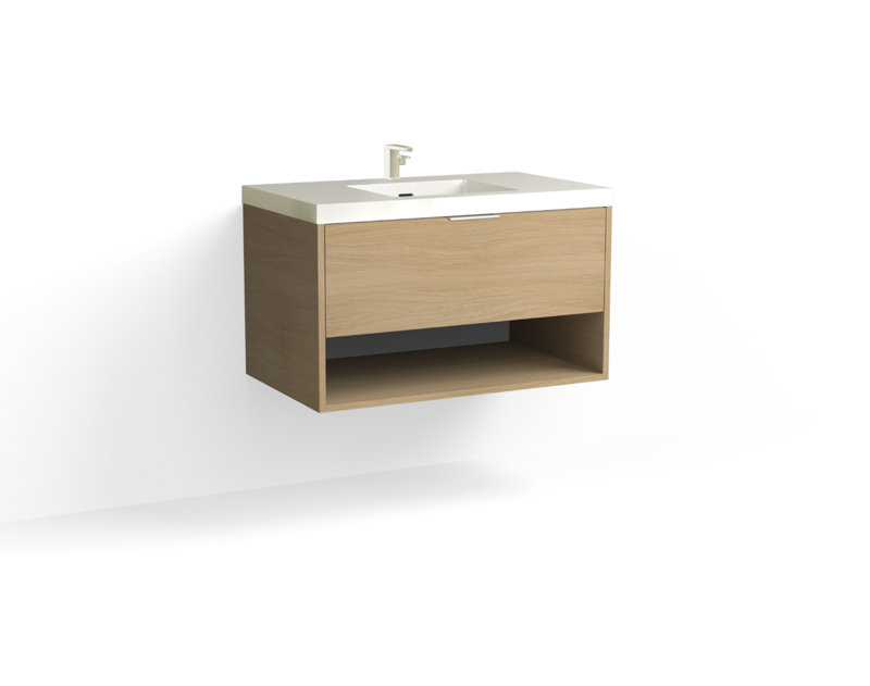 Modo 36" W Wall Mounted Single Bathroom Vanity, Matte White/Single, Biondo, Polished Nickel