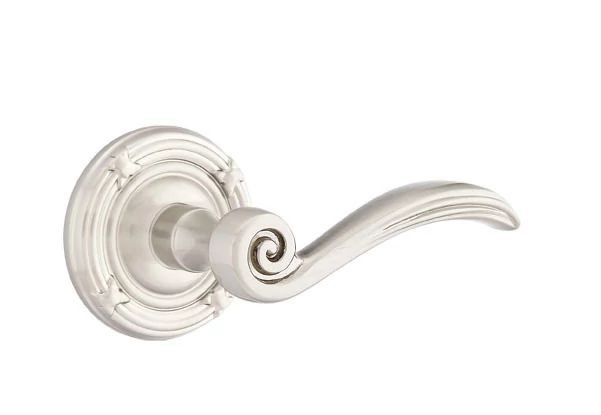 Mortaise intérieure Emtek avec ruban et roseau et levier Elan, Oui, Nickel satiné