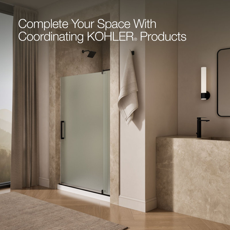 Revel 48'' x 70'' Pivot Shower Door with CleanCoat® Technology, Anodized Dark Bronze, Frosted