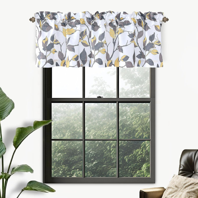 Esteline Floral Kitchen Valance Tailored 52" Window Valance, Yellow/Gray, 52"W x 18"L