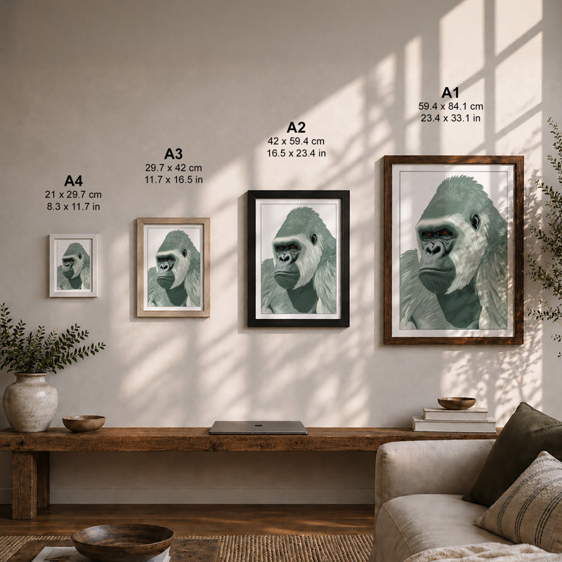Silverback Gaze Minimalist - Print, A2 - 59.4 x 42.0 cm, Walnut