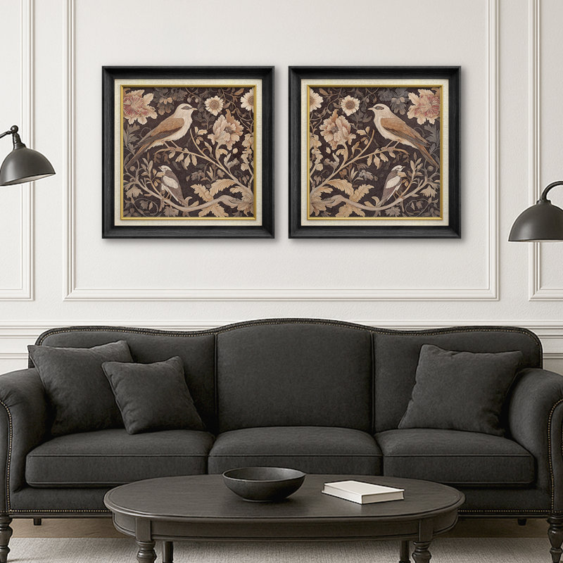 «Classic Classic Birds and Chrysanthemum Floral», reproduction d'art encadrée de la chambre principale, 2 pièces