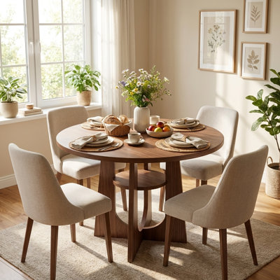 Vintage Arch Dining Table with Storage, Sturdy Solid Legs for Home Kitchen