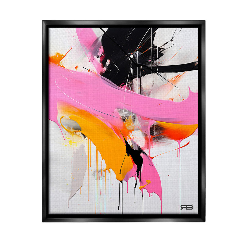 "Rose et noir contemporain" par RB sur toile, Cadre flottant noir de jais, H 21 po x l 17 po