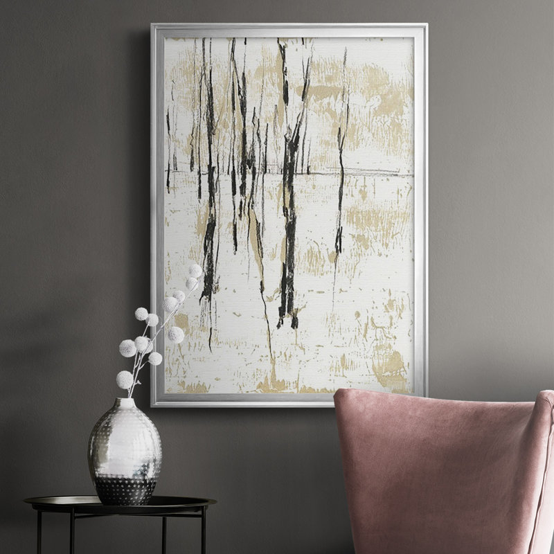 «Gilded Forest I», peinture encadrée sur papier, H 30,5 po x l 22,5 po x P 1 po, Argent
