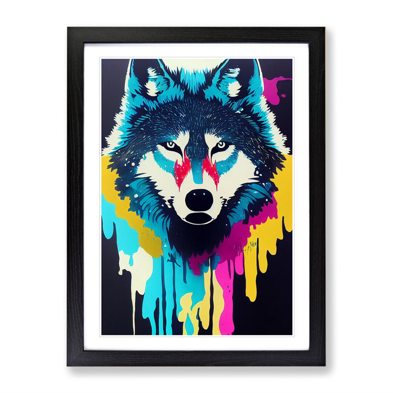 XV1022-5252X Wolf Dripping Paint No.3 - Single Picture Frame Print, Black Framed, 46cm H x 34cm W