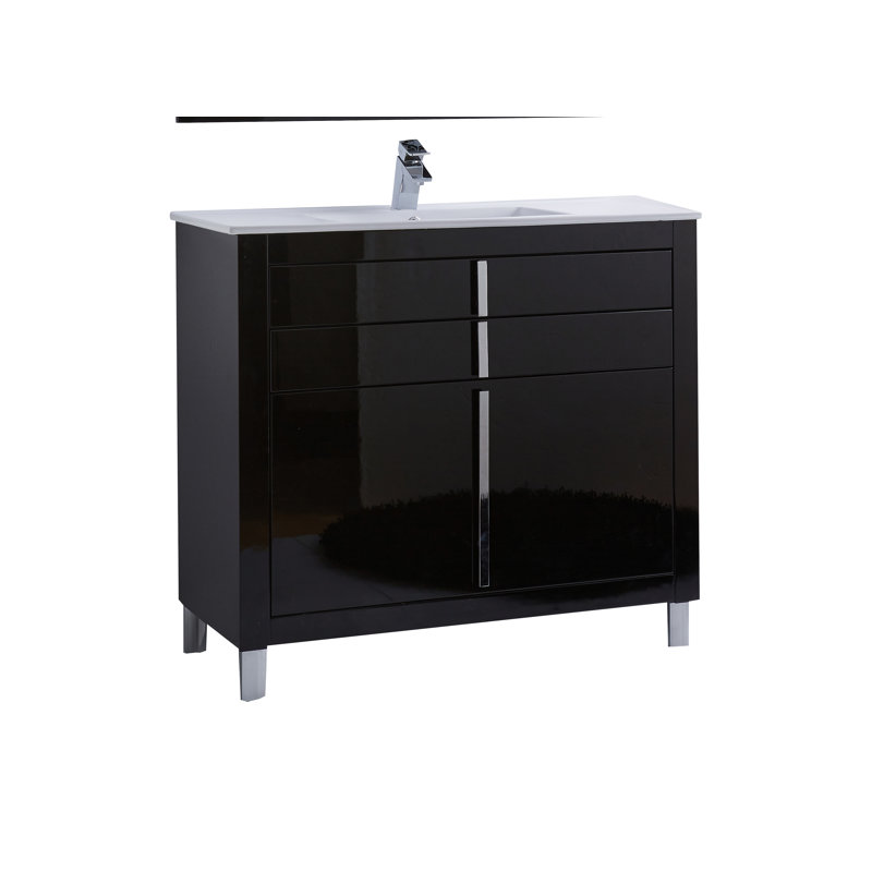Raley 35.5 " W Freestanding Standard Free Standing Single Double Single Vanity Bathroom Vanity With Top, Black